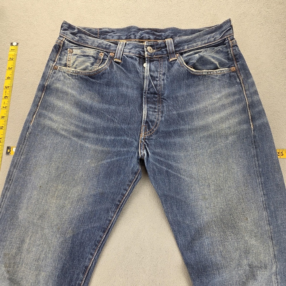 Levis 501 Jeans Mens 33x34 Blue Selvedge LVC Whiskers Button Fly - Picture 11 of 16